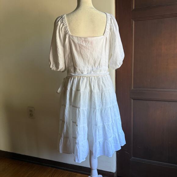 LILLY PULITZER | Iralee White Linen Wrap Tiered Skirt Puff Sleeve Dress | Size 8 - Picture 3 of 9